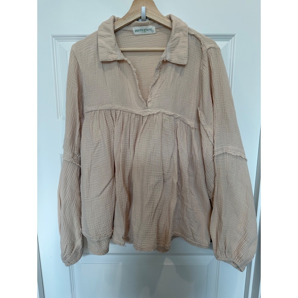 Pants Store Peach Gauze Babydoll Top Long Sleeve Split Neck TT3046 Large